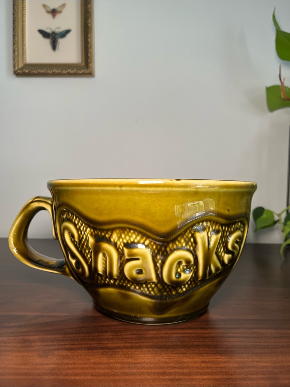 Vintage McCoy Pottery Olive Green Handled large Snack Bowl #7521